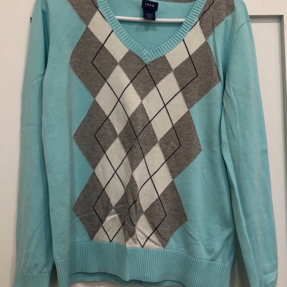 Women’s Izod V-neck argyle sweater blue size large